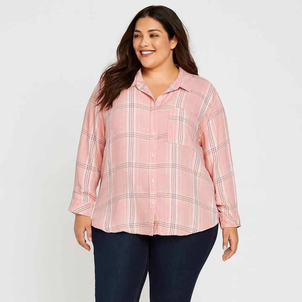 A517-B • Pink Plaid Button-Front Flannel Shirt
